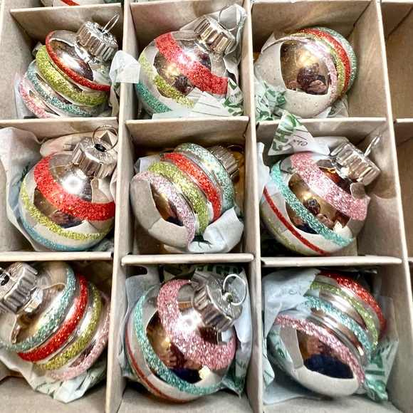 20 Radko Festive Fete Glass Ball & Beehive Ornaments Glitter Stripes Pink Red - Picture 6 of 9